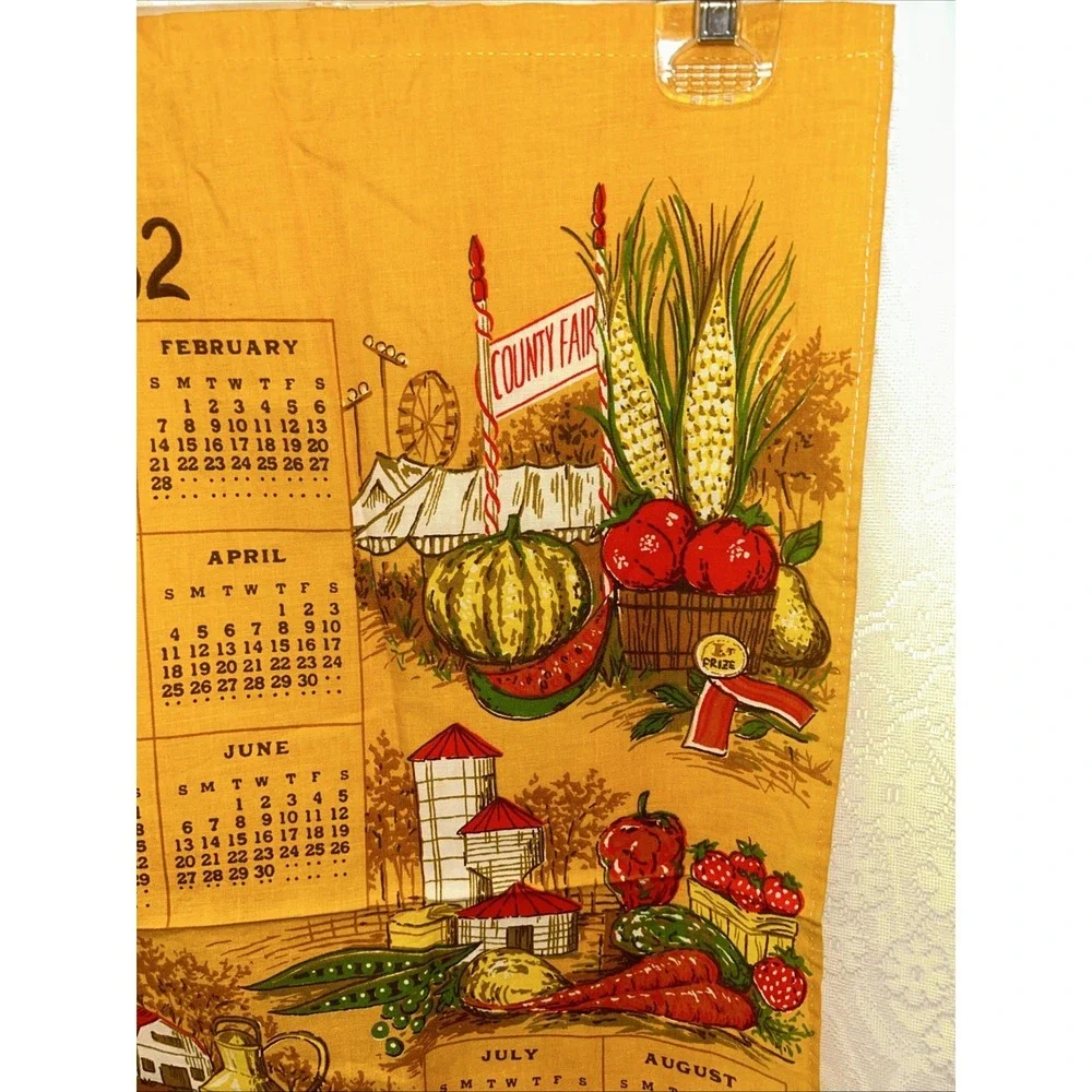 Vintage Linen Tea Towel / Wall Hanging Calendar‎ County/State Fair Pattern 1982
